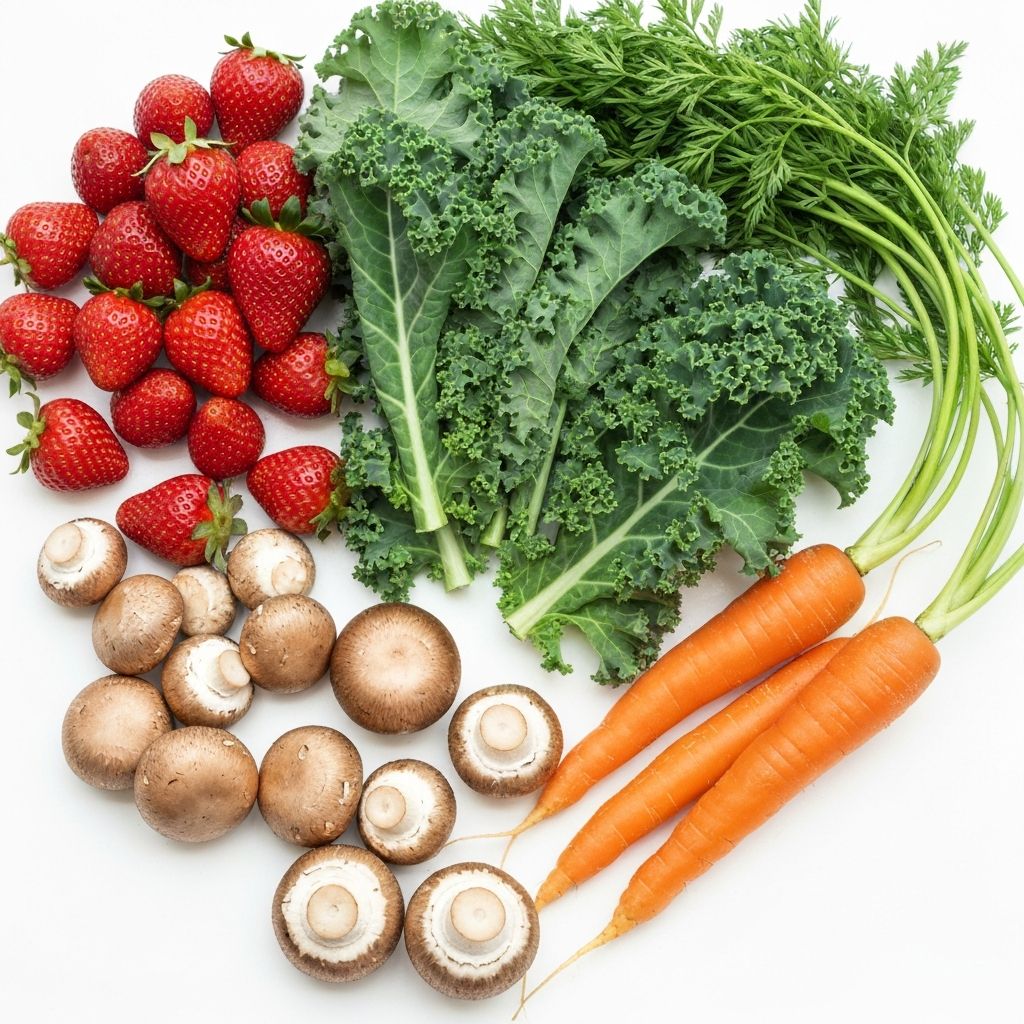 Colorful array of healthy whole foods and nutritious ingredients